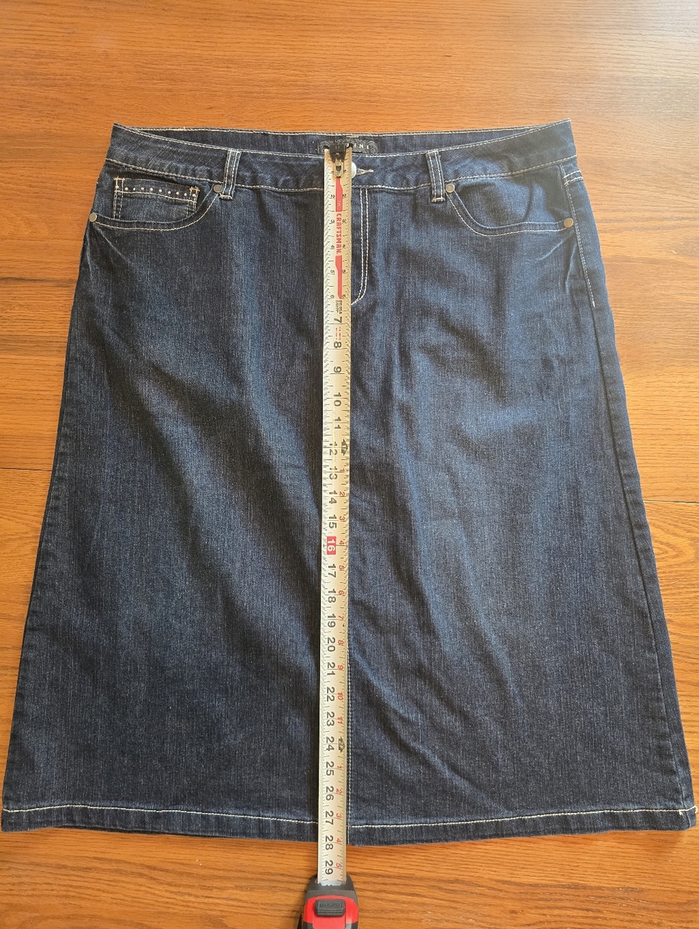 Baccini 16 Blue Jean Denim Skirt Midi Dark Wash Jewels Bling Pockets No Slits - Picture 6 of 8